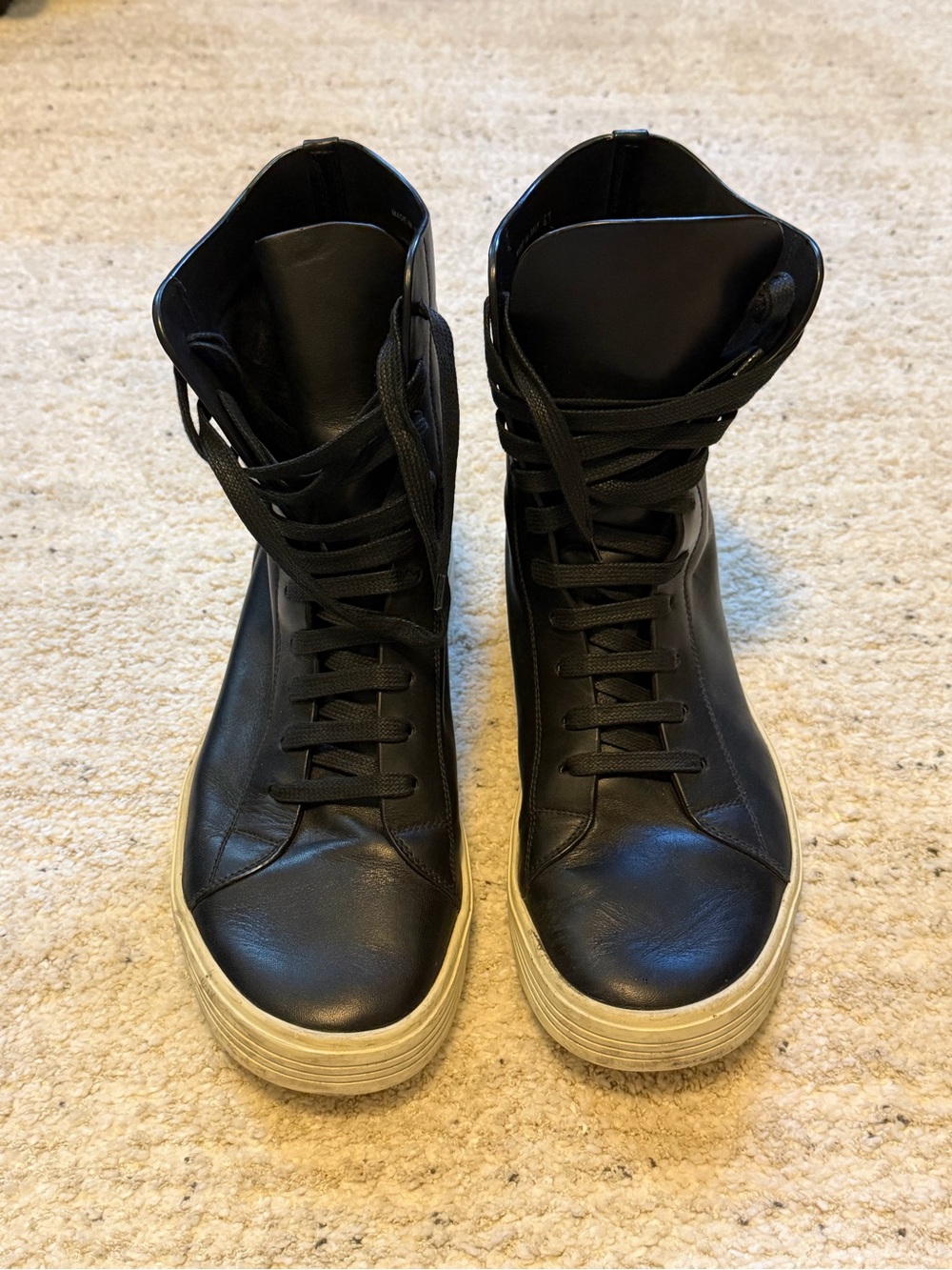 Rick Owens Mainline Leather High-Top Lace-Up Sneaker Boots — Black, EU 41